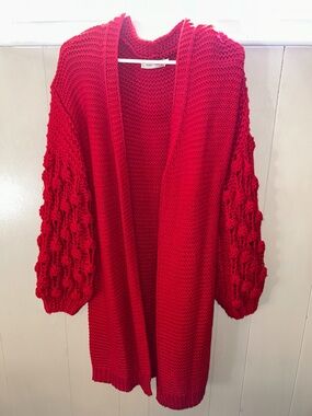 Simply Couture Red Chunky Bubble Sleeve Open-Front Cardigan